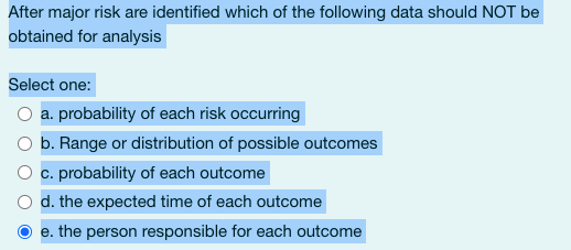 After major risk are identified which of the