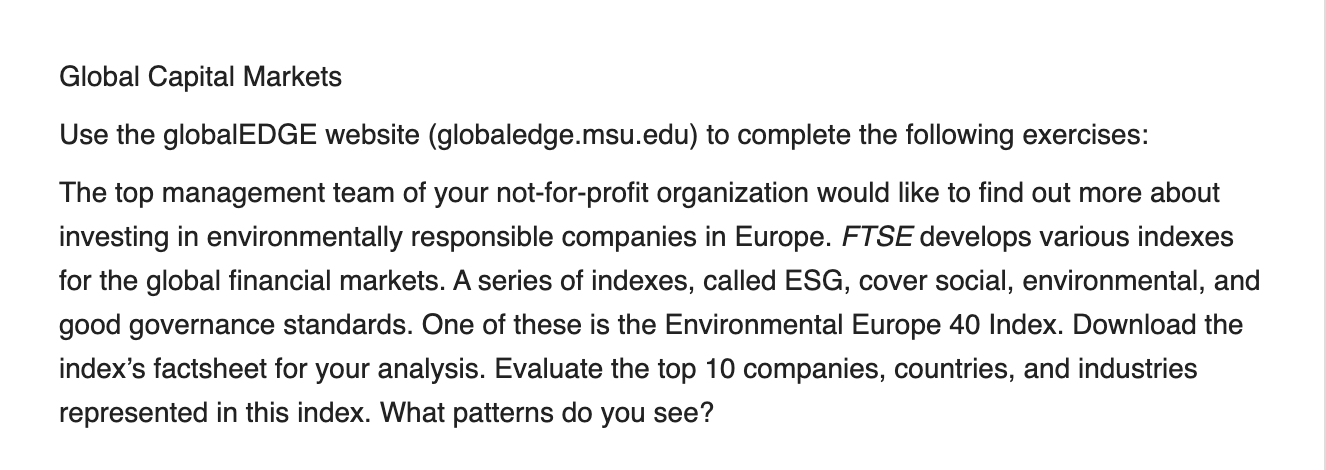 Global Capital Markets Use the globalEDGE website