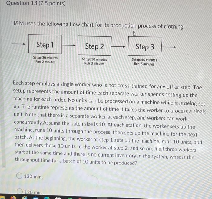 Question 13 (7.5 points) H&M uses the following
