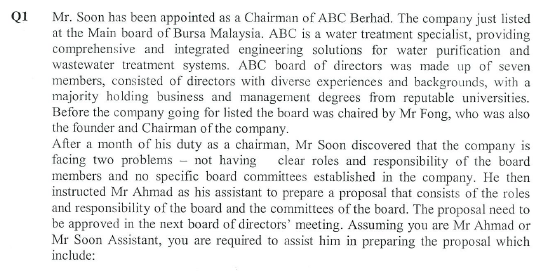 Q1 Mr. Soon has been appointed as a Chairman of