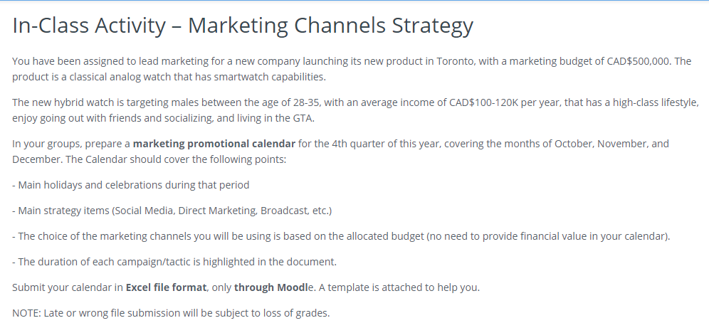 In-Class Activity - Marketing Channels Strategy