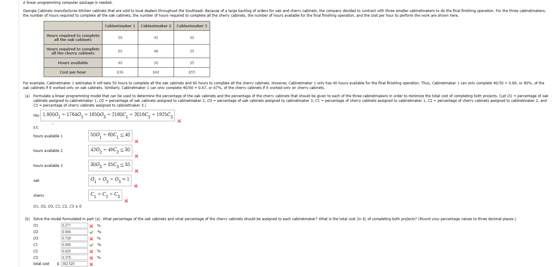A linear programming computer package is needed.