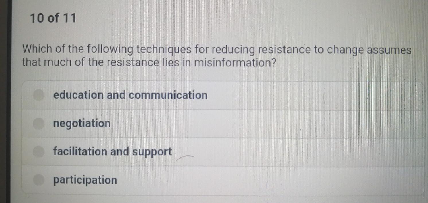 10 of 11 Which of the following techniques for