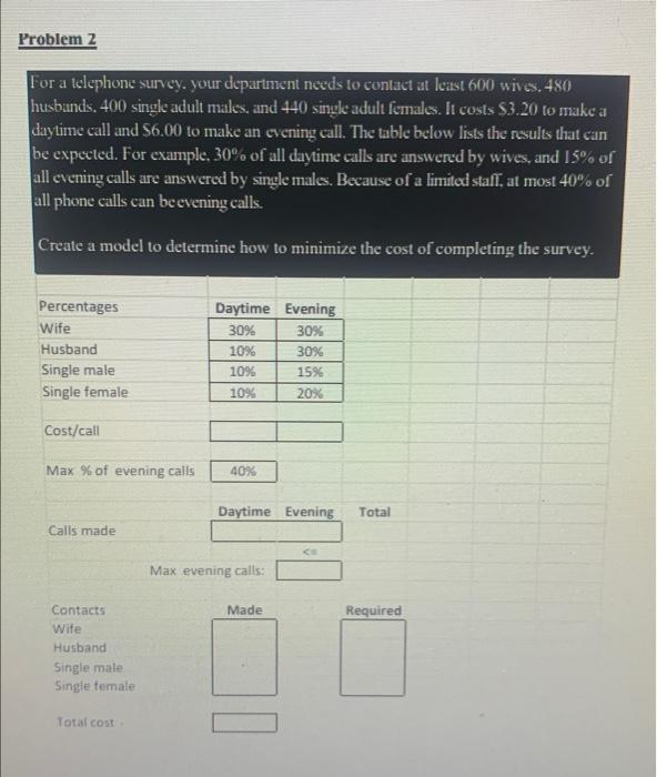 need help For a telephone survey. your department