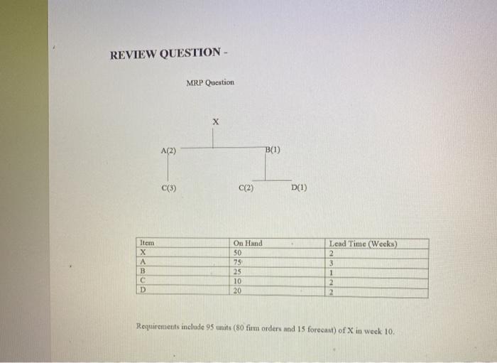 REVIEW QUESTION - MRP Question X A(2) B(1) C(3)