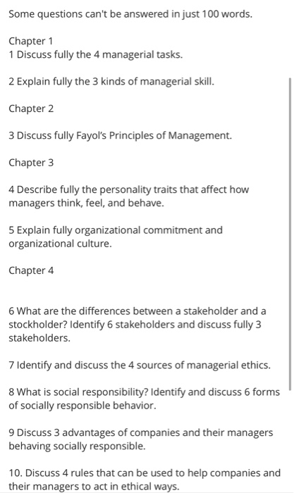 100 words minimum but can be more Some questions