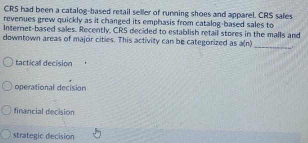 PLEASE SOLVE ASAP CRS had been a catalog-based