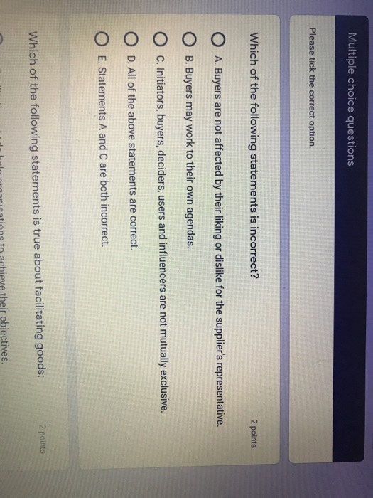 Multiple choice questions Please tick the correct