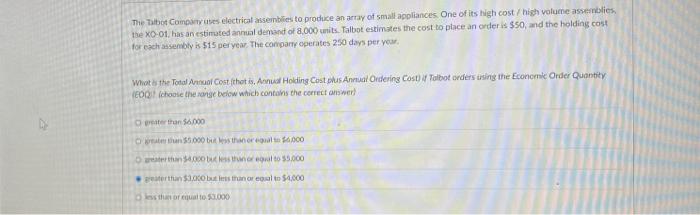 The Talbot Company uses electrical assemblies to