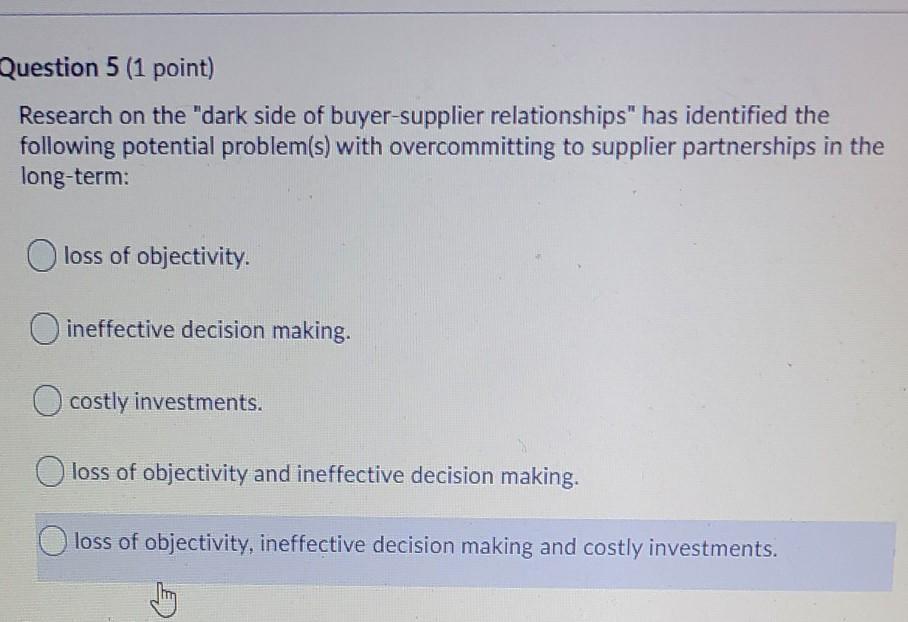 one question from supply chain management