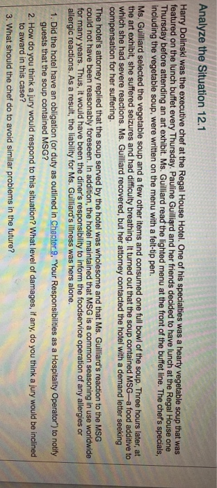 answer question 2-3 Analyze the Situation 12.1