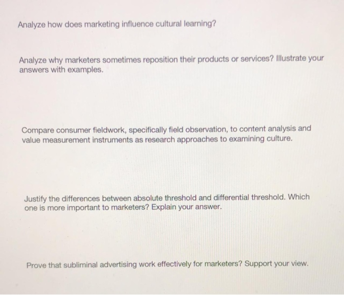 Consumer Behavior Subject Analyze how does