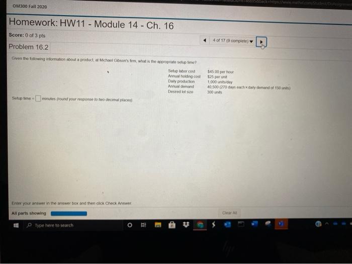 OM300 Fall 2020 Homework: HW11 - Module 14 -