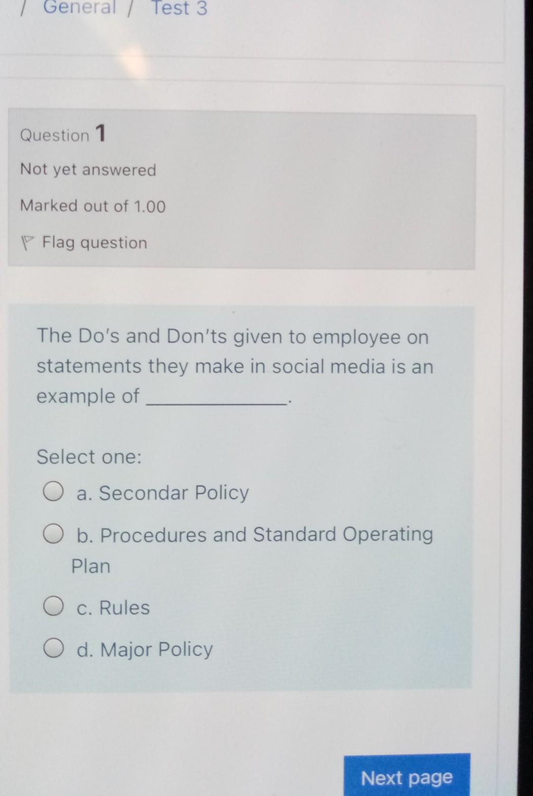 General / Test 3 Question 1 Not yet answered