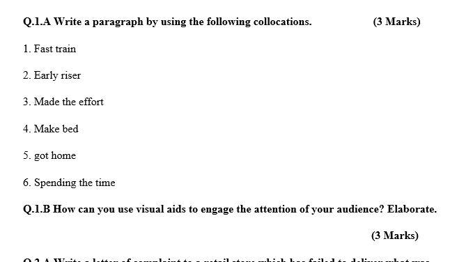 Q.1.A Write a paragraph by using the following