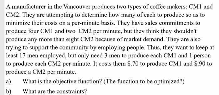 A manufacturer in the Vancouver produces two