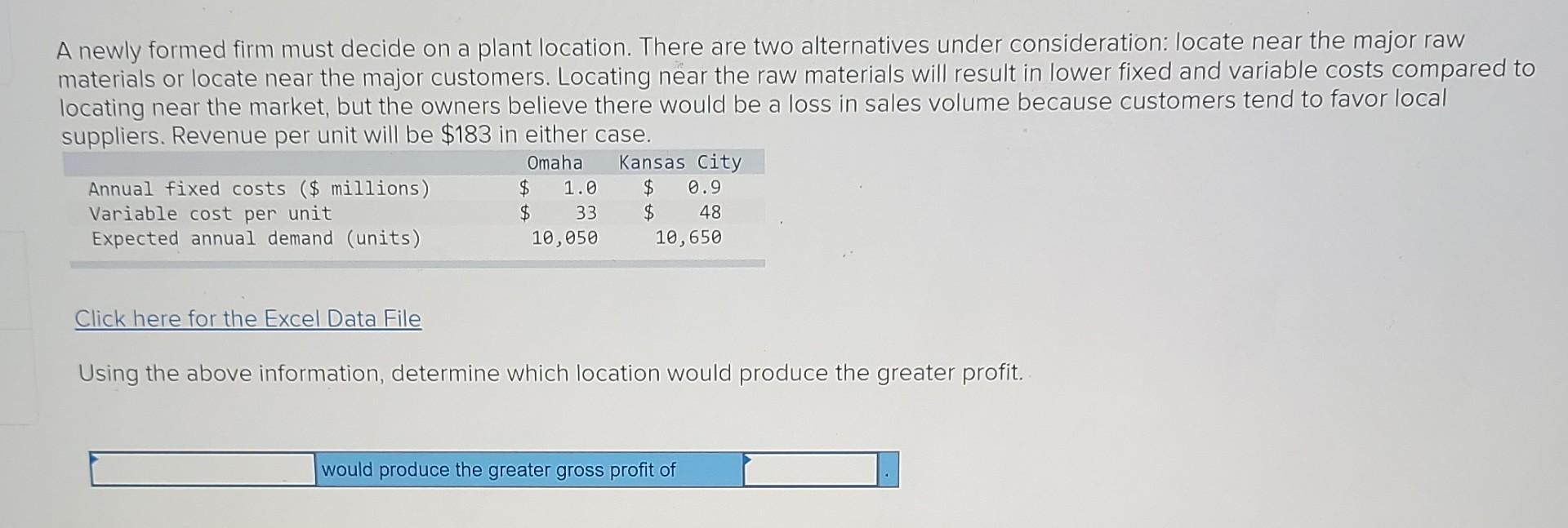 A newly formed firm must decide on a plant
