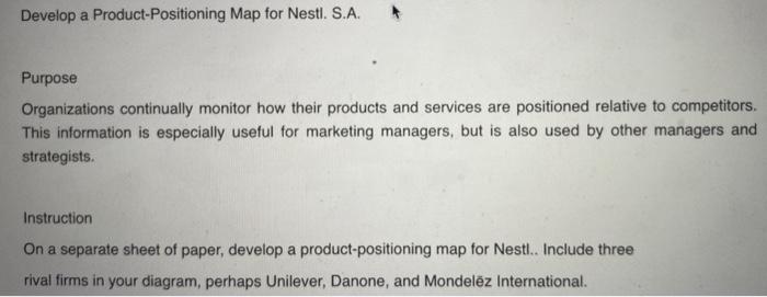 Develop a Product-Positioning Map for Nestl. S.A.