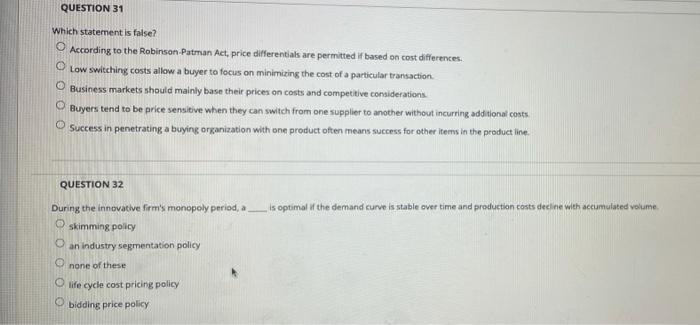 QUESTION 31 Which statement is false? According