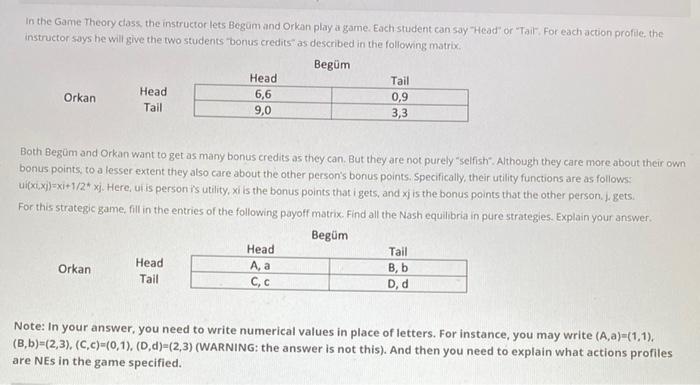 URGENT HELP PLEASE in the Game Theory class the