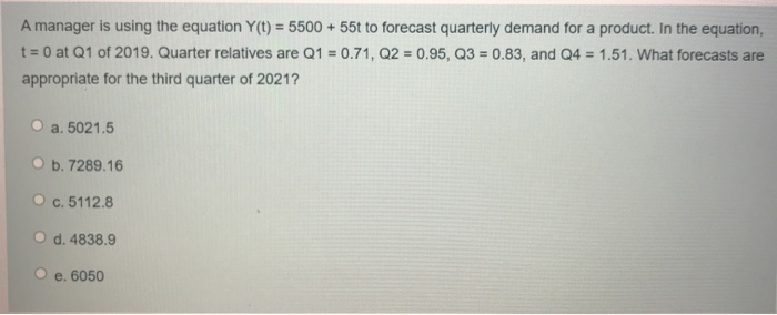 A manager is using the equation y(t) = 5500 + 55t