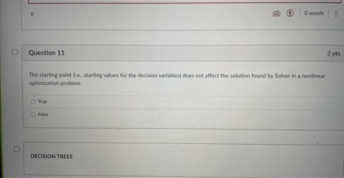 Question 11 The starting point (i.e., starting