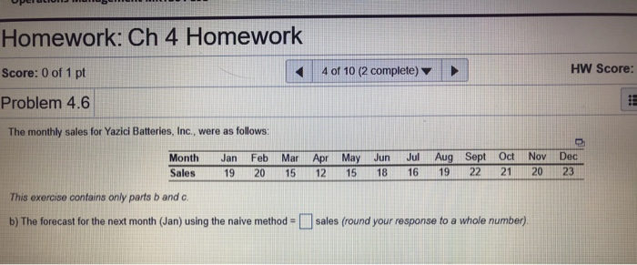 Homework: Ch 4 Homework Score: 0 of 1 pt 4 of 10