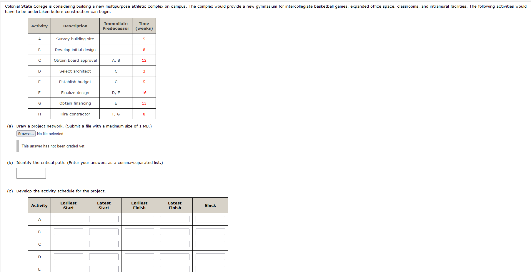 Need help with B, C, D. Colonial State College is