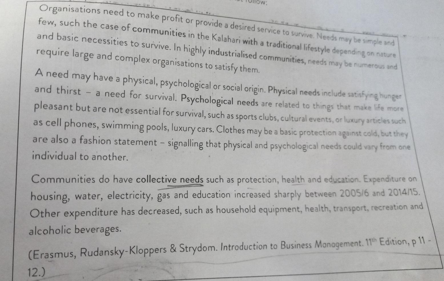 1.1 The organisation itself below meet the needs