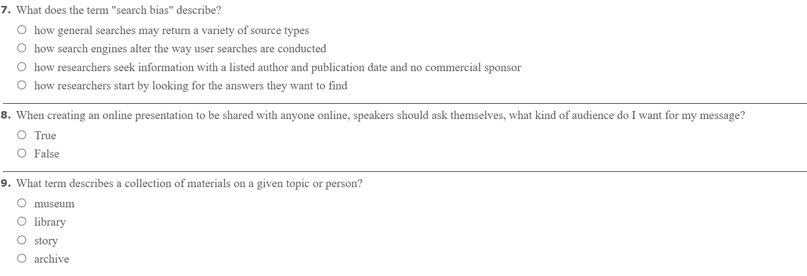7. What does the term "search bias" describe? O