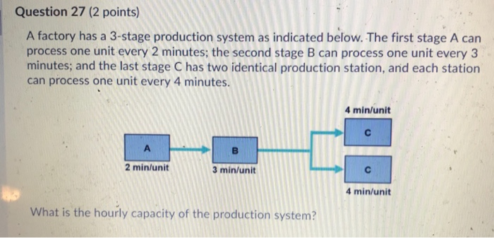 Question 27 (2 points) A factory has a 3-stage