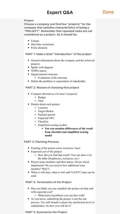 Expert Q&A Done Project Choose a company and find