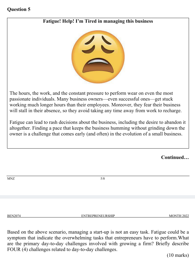 Question 5 Fatigue! Help! I'm Tired in managing