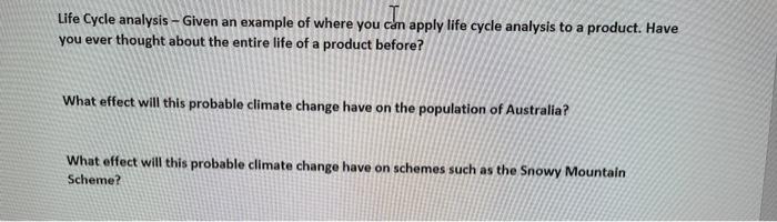 Help Life Cycle analysis - Given an example of