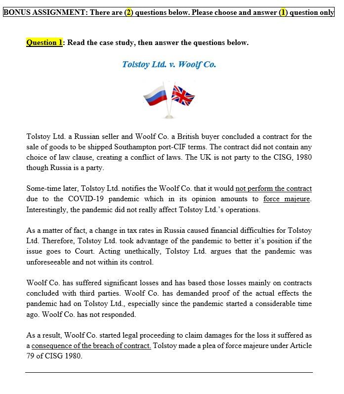 BONUS ASSIGNMENT: There are (2) questions below.