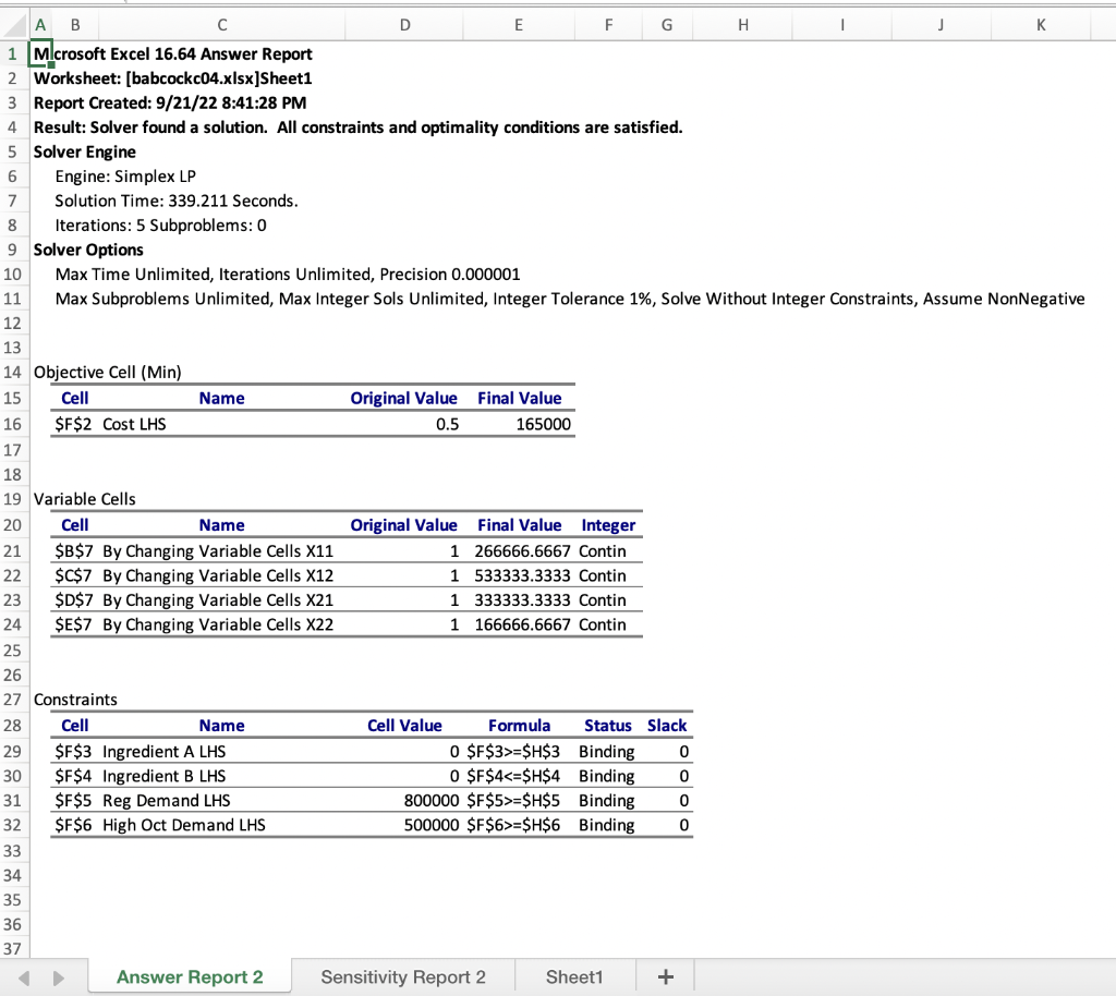 Q1 what are the X11, X12, X21, and X22 values