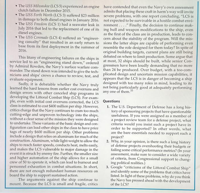 please answer questions 1 & 2 The Navy Struggles