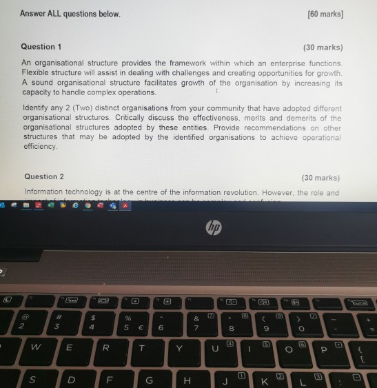 Answer ALL questions below. [60 marks) Question 1