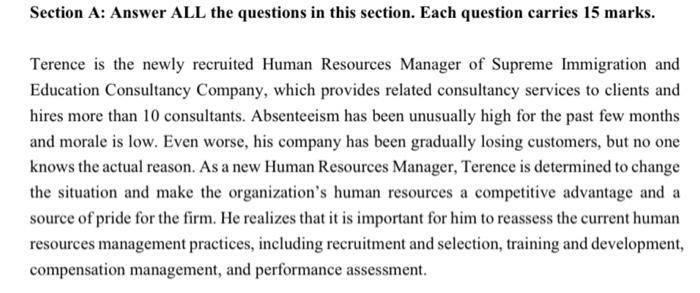 Section A: Answer ALL the questions in this