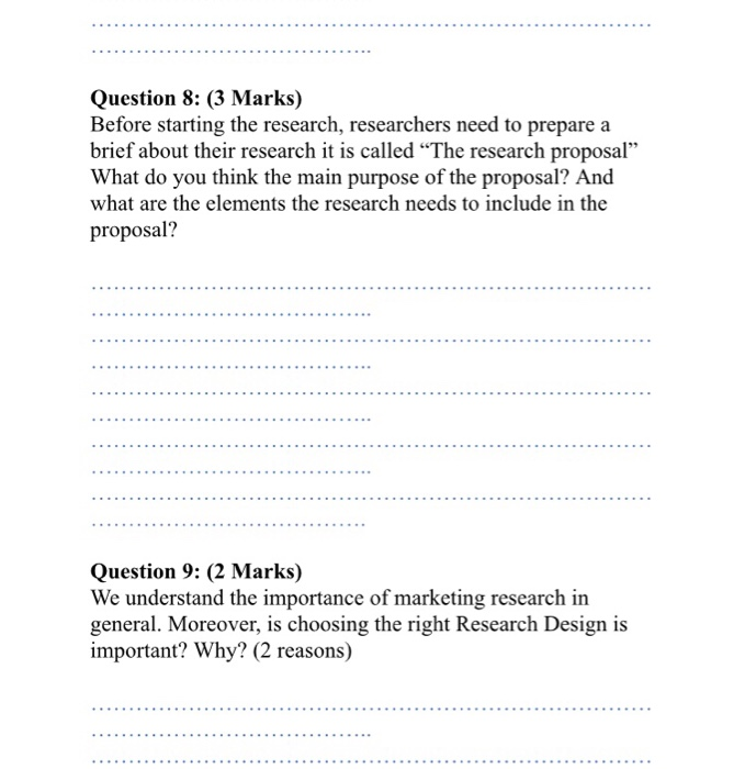 Question 8: (3 Marks) Before starting the