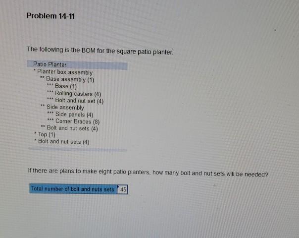 Problem 14-11 The following is the BOM for the