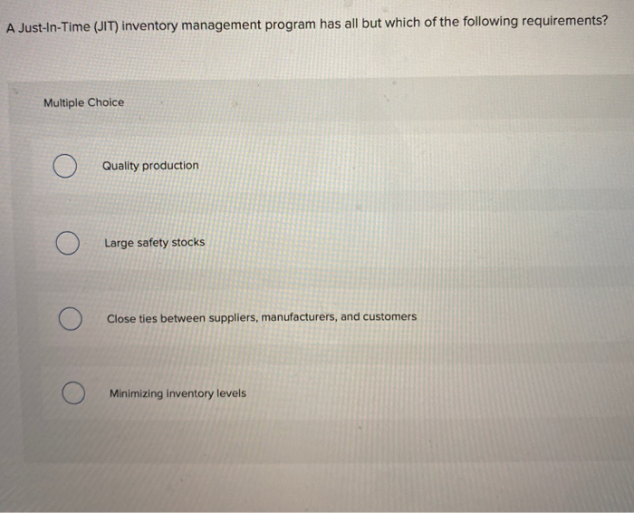 A Just-in-Time (JIT) inventory management program
