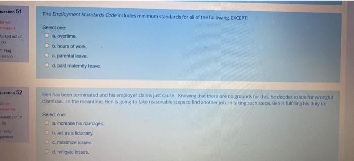 westion 51 The Employment Standards Code includes