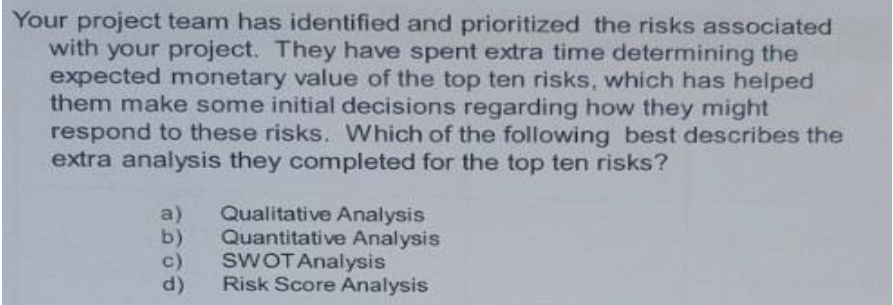 Your project team has identified and prioritized