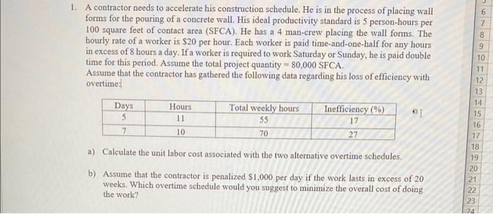 A contractor needs to accelerate his construction