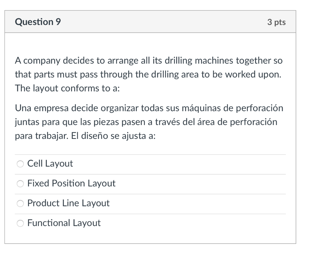 Question 9 3 pts A company decides to arrange all