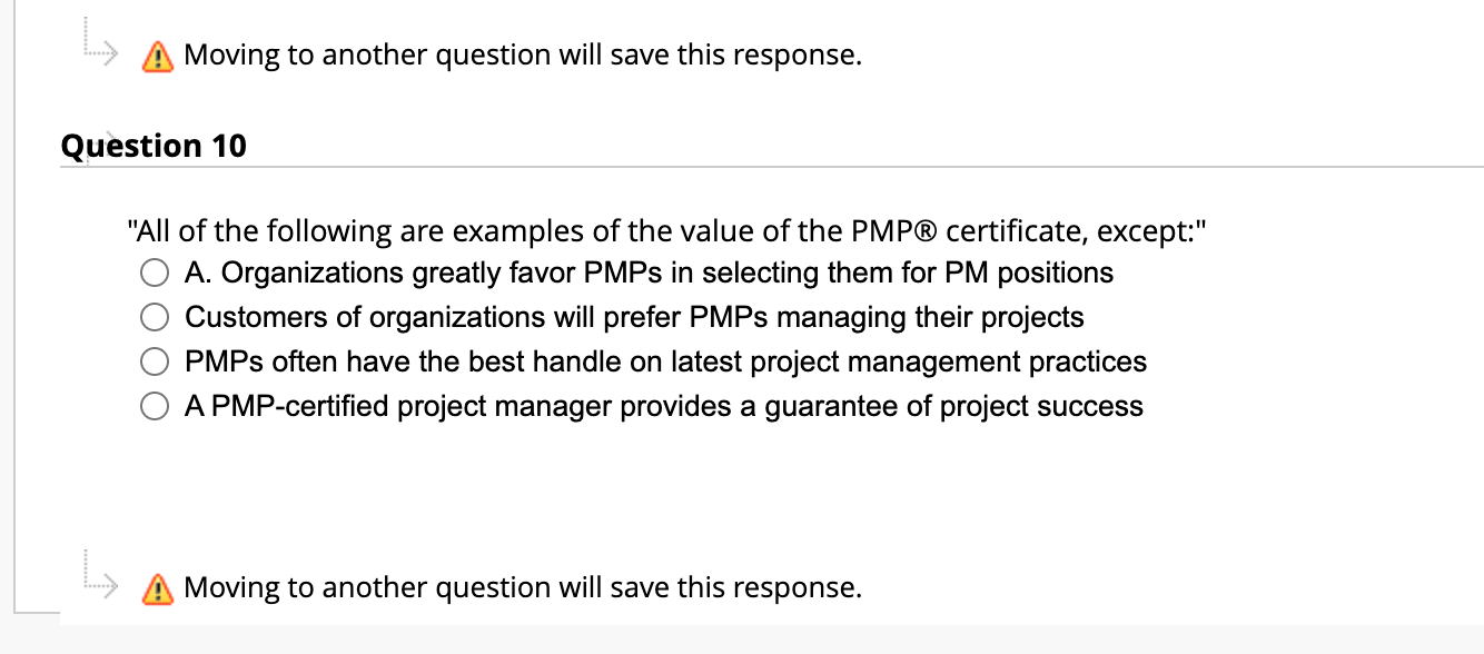 Moving to another question will save this