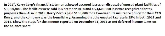 In 2017, Kerry Corp's financial statement showed