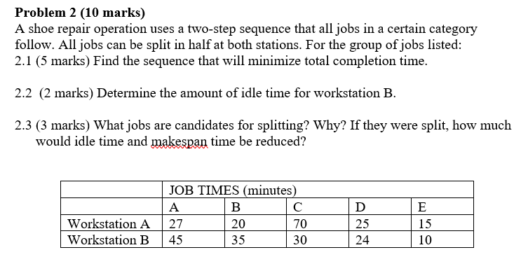 Problem 2 (10 marks) A shoe repair operation uses