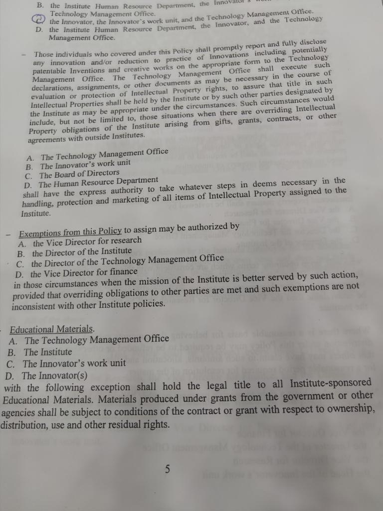 B. the Institute Human Resource Department, the